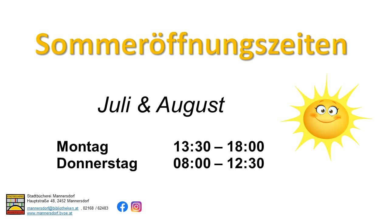 Öffnungszeiten Juli/August 2026